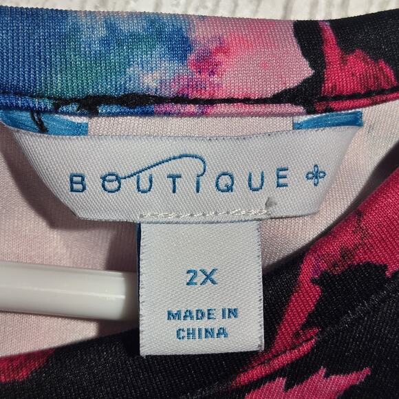 BOUTIQUE WOMEN Black Floral DRESS Sheer Bands PLUS 2X Pink Blue Party Classic - Picture 6 of 10